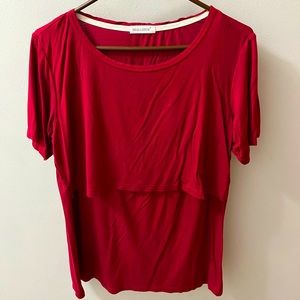 SmallShow Maternity Maroon Scoop Neck Nursing Short Sleeve Breastfeeding Shirt